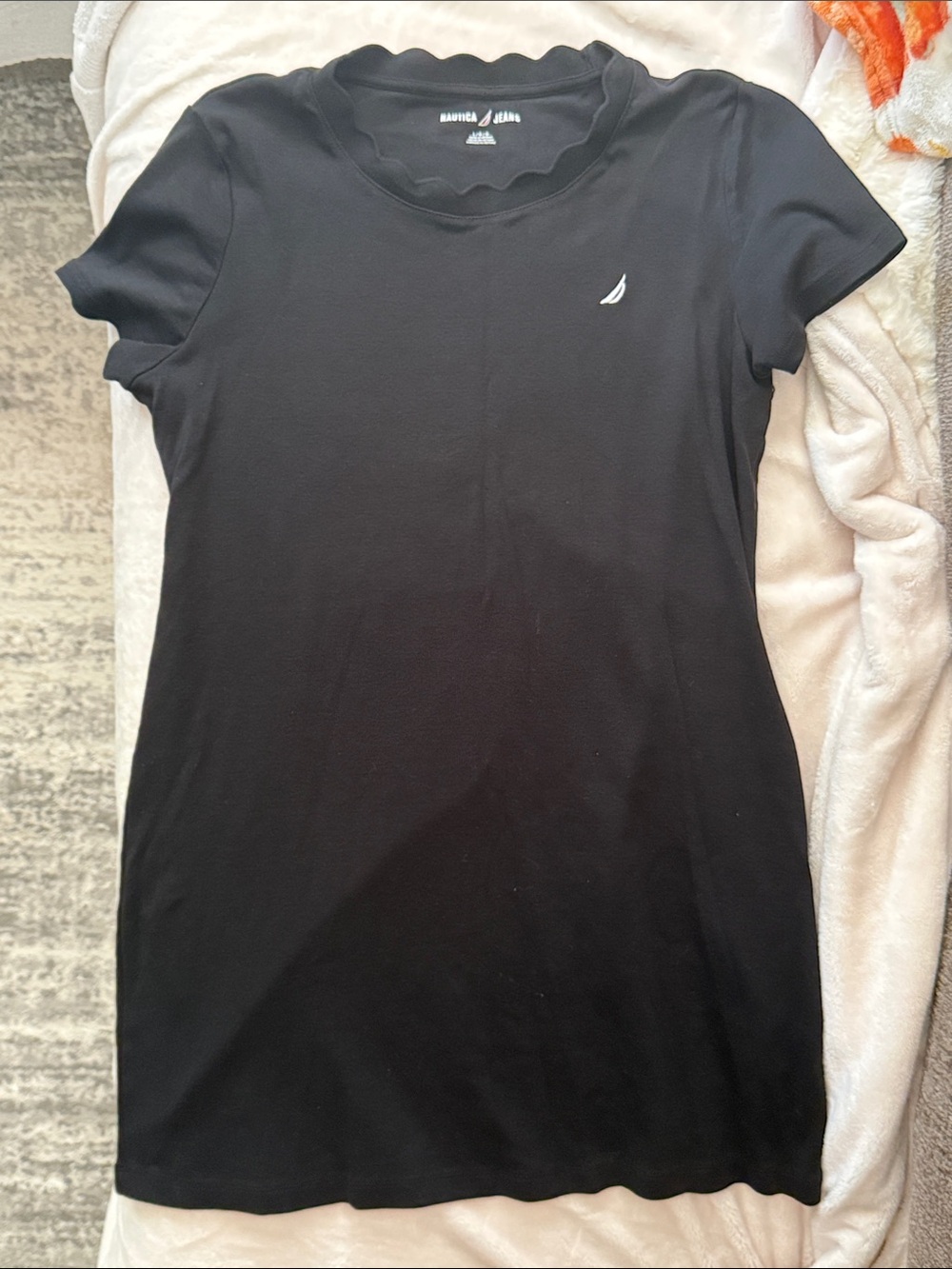 Nautica Black Short Sleeve Scallop Neck Tee Tshirt Dress